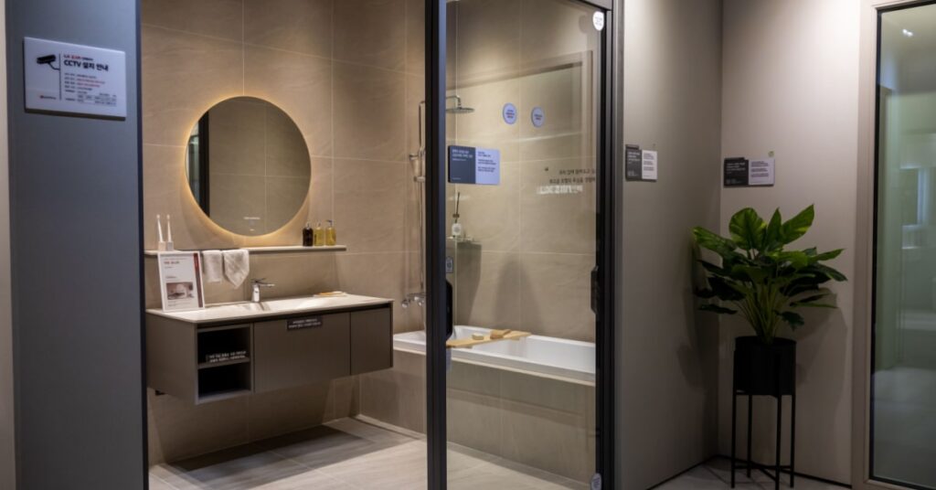 salle de bain moderne avec porte coulissante